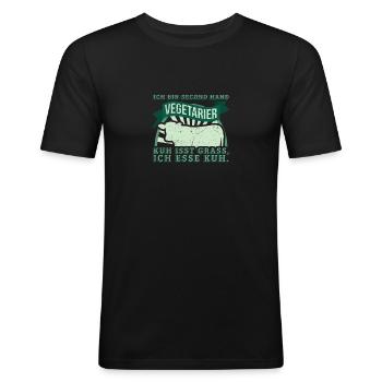 Second Hand Vegetarier - Männer Slim Fit T-Shirt - Schwarz - Vorne - Nik (191cm)