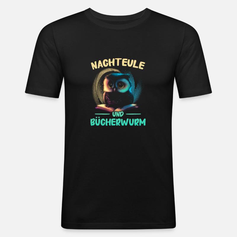 Nachteule Eule Eulen Vogel - Männer Slim Fit T-Shirt - Schwarz