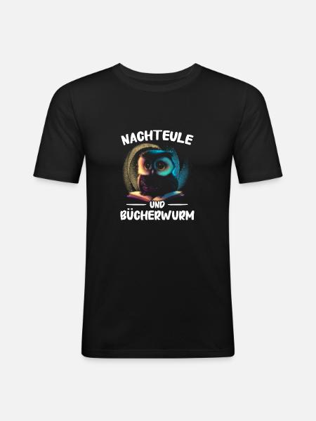 Nachteule Eule Eulen Vogel - Männer Slim Fit T-Shirt - Schwarz