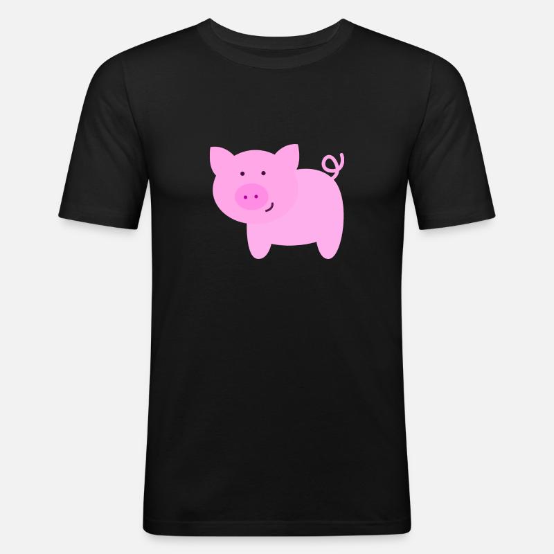 Rosa Schwein - Männer Slim Fit T-Shirt - Schwarz