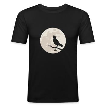 Krähe Silhouette vor Vollmond - Männer Slim Fit T-Shirt - Schwarz - Vorne - Nik (191cm)