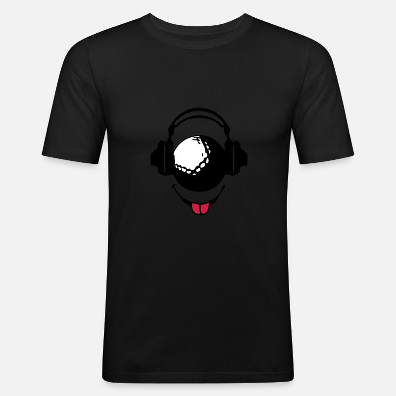 Kopfhörer Kopfhörer dj Golf smiley1 - Männer Slim Fit T-Shirt - Schwarz