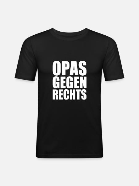 Opas gegen rechts - Männer Slim Fit T-Shirt - Schwarz