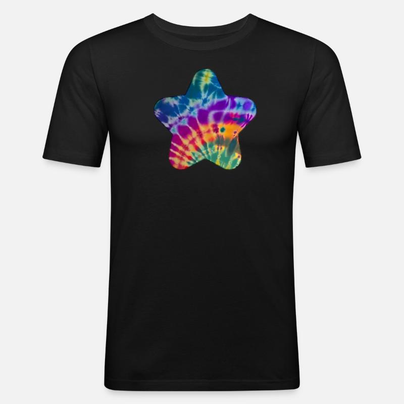 Groovy Tie Dye Stern - Männer Slim Fit T-Shirt - Schwarz