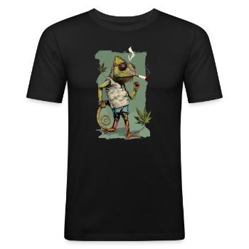 Cannabis Chamäleon THC CBD - Männer Slim Fit T-Shirt - Schwarz - Vorne - Nik (191cm)