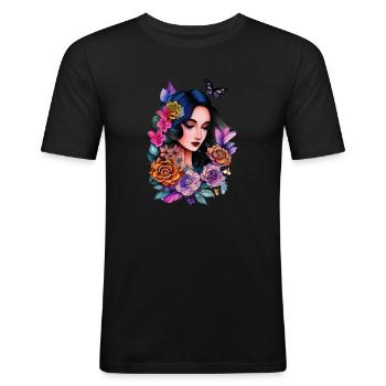 Butterfly Flower Girl - Tattoo-Pinup Illustration - Männer Slim Fit T-Shirt - Schwarz - Vorne - Nik (191cm)