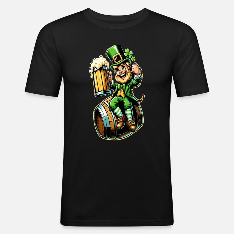 Bierfass-Leprechaun (Irischer Kobold) - Männer Slim Fit T-Shirt - Schwarz