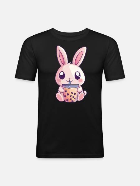 Rabbit drinks bubble tea - Men's Slim Fit T-Shirt - black