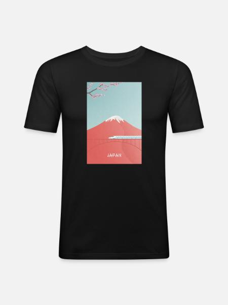 Japanese mountain scenery with Shinkansen - Men's Slim Fit T-Shirt - black