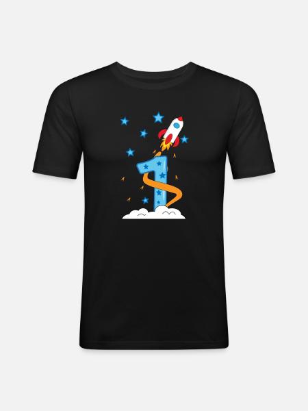 1. Anniversaire bébé enfant fusée - T-shirt près du corps Homme - noir