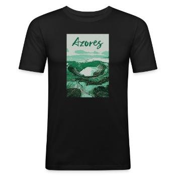 Illustration der Lagunen auf den Azoren, Portugal - Männer Slim Fit T-Shirt - Schwarz - Vorne - Nik (191cm)
