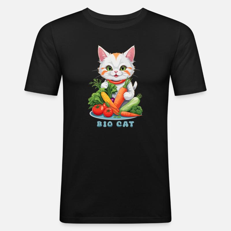Bio Katze - Männer Slim Fit T-Shirt - Schwarz