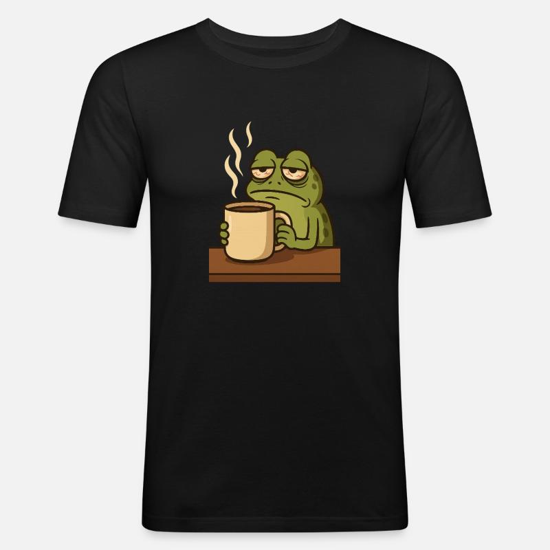 Frosch mit Kaffee - Männer Slim Fit T-Shirt - Schwarz