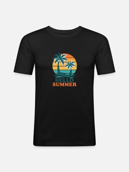 Beach with palm trees and sunset - Men's Slim Fit T-Shirt - black
