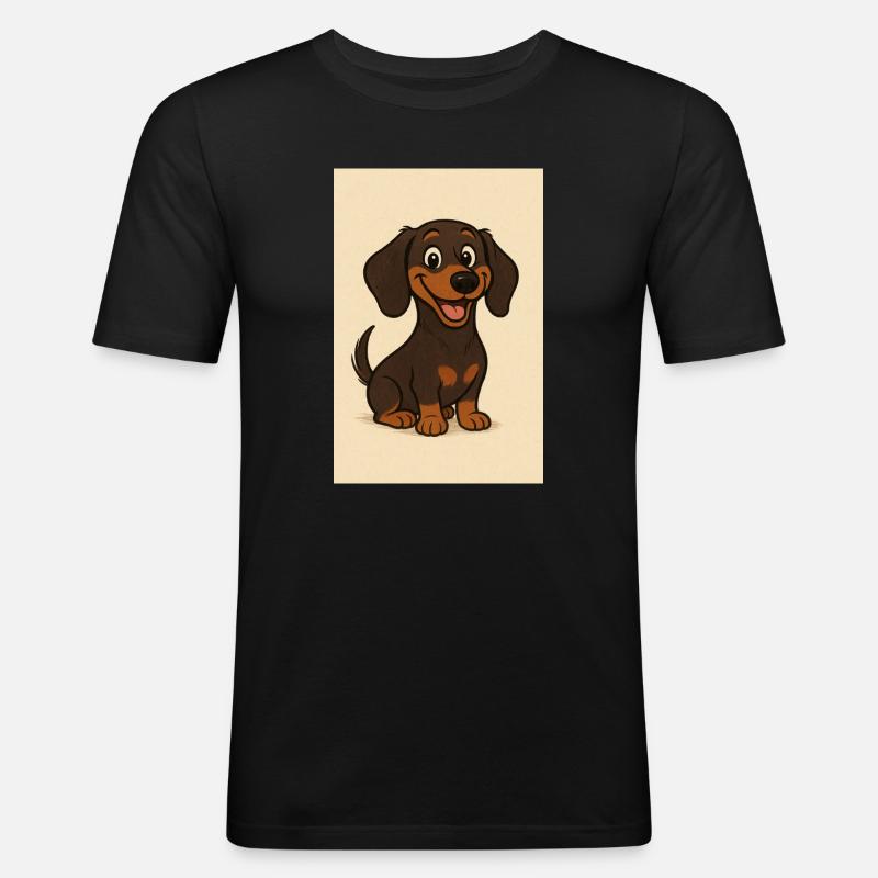 Glücklicher Dackel - Männer Slim Fit T-Shirt - Schwarz