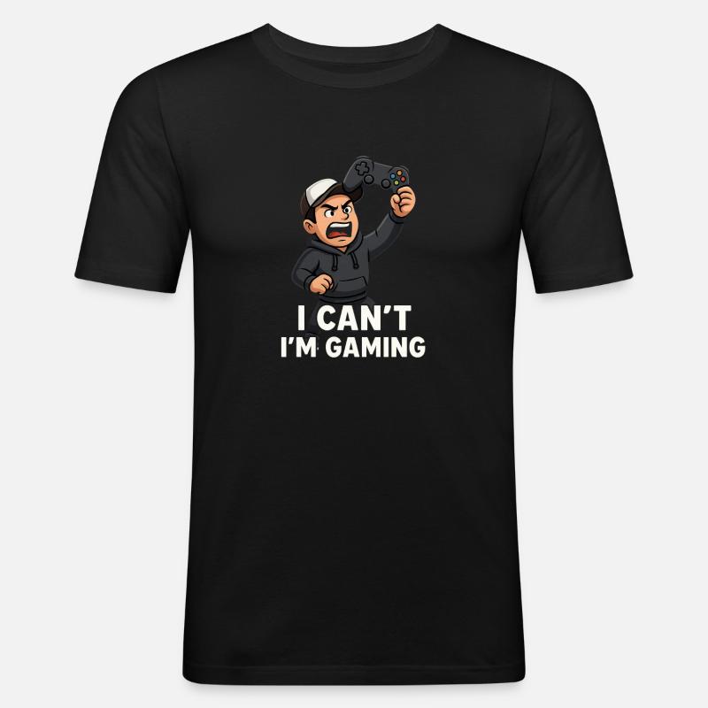 I Cant m Gaming - Männer Slim Fit T-Shirt - Schwarz