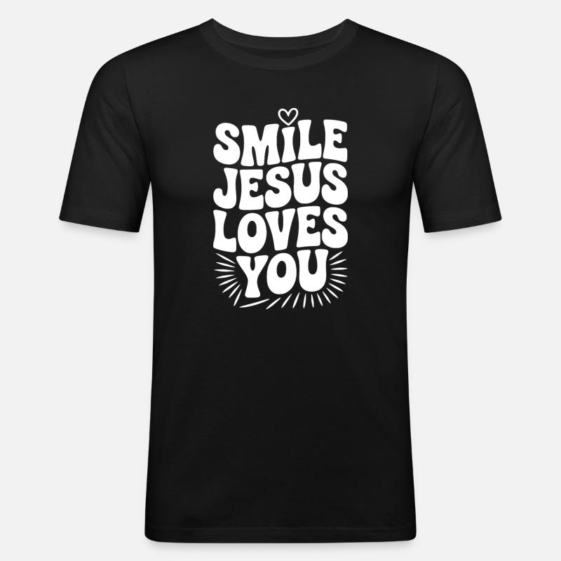 Lächle Jesus Liebe dich - Männer Slim Fit T-Shirt - Schwarz