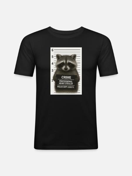 Raccoon – heart theft with a system - Men's Slim Fit T-Shirt - black