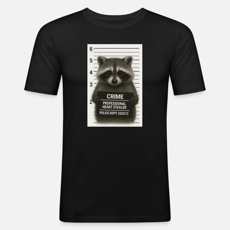 Waschbär – Herzklau mit System - Männer Slim Fit T-Shirt - Schwarz