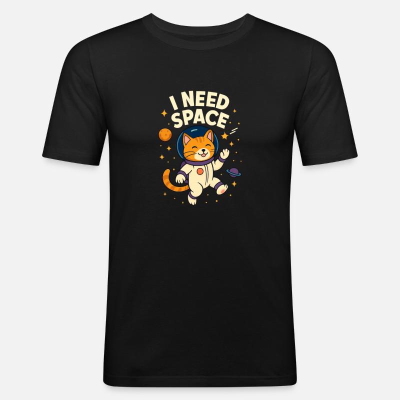 Mignon chat astronaute de l’espace - T-shirt près du corps Homme - noir