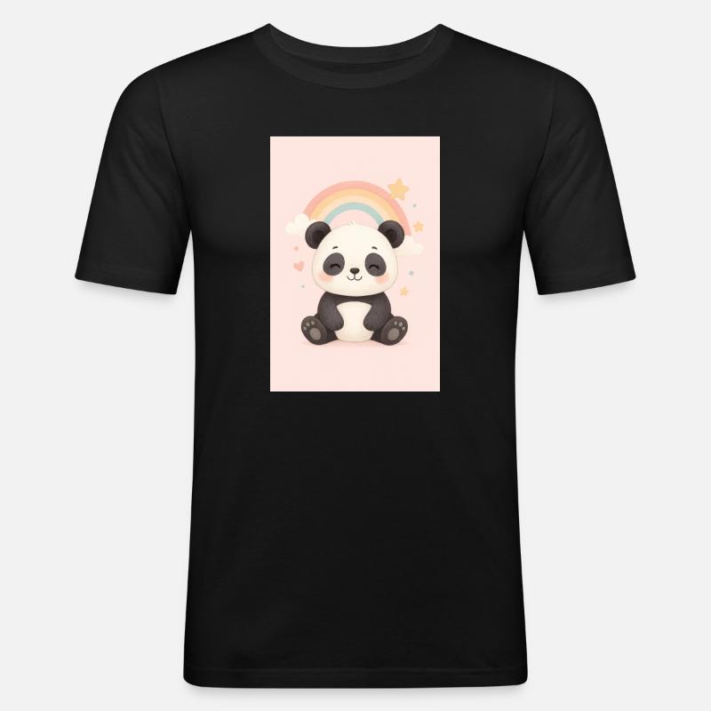 Süßer Panda mit Regenbogen und Sternen - Männer Slim Fit T-Shirt - Schwarz