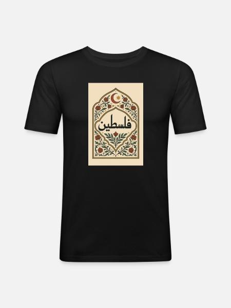 Palestinian Calligraphy with Floral Pattern - Men's Slim Fit T-Shirt - black