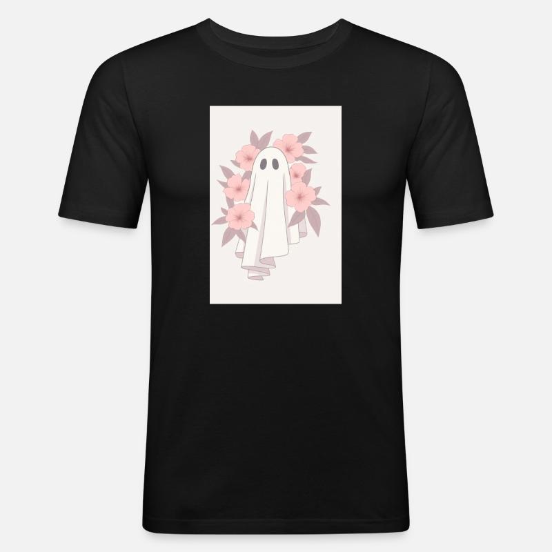 Pastellgeist mit Blumenkranz - Männer Slim Fit T-Shirt - Schwarz