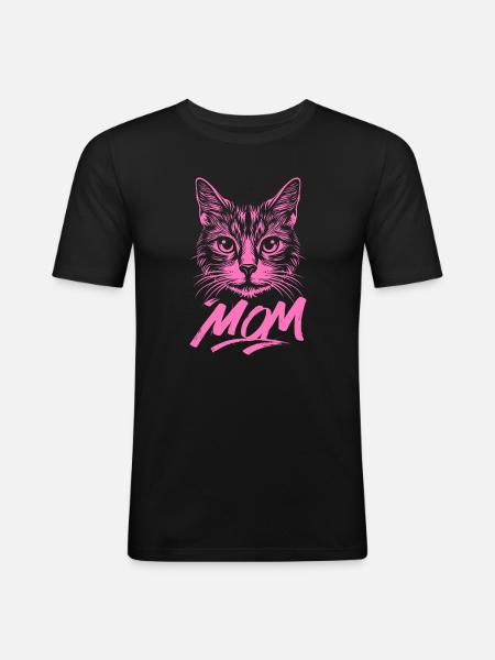 Cat-Mom-Pink-Katze-Kitten-Katzen-Cats-Katzenmutter - Männer Slim Fit T-Shirt - Schwarz