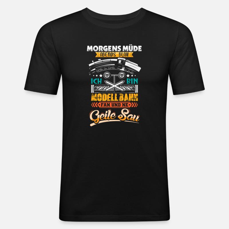 Modellbahn Modelleisenbahn Eisenbahn - Männer Slim Fit T-Shirt - Schwarz