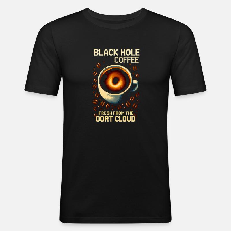 Black Hole Coffee Pixel Roast - Männer Slim Fit T-Shirt - Schwarz