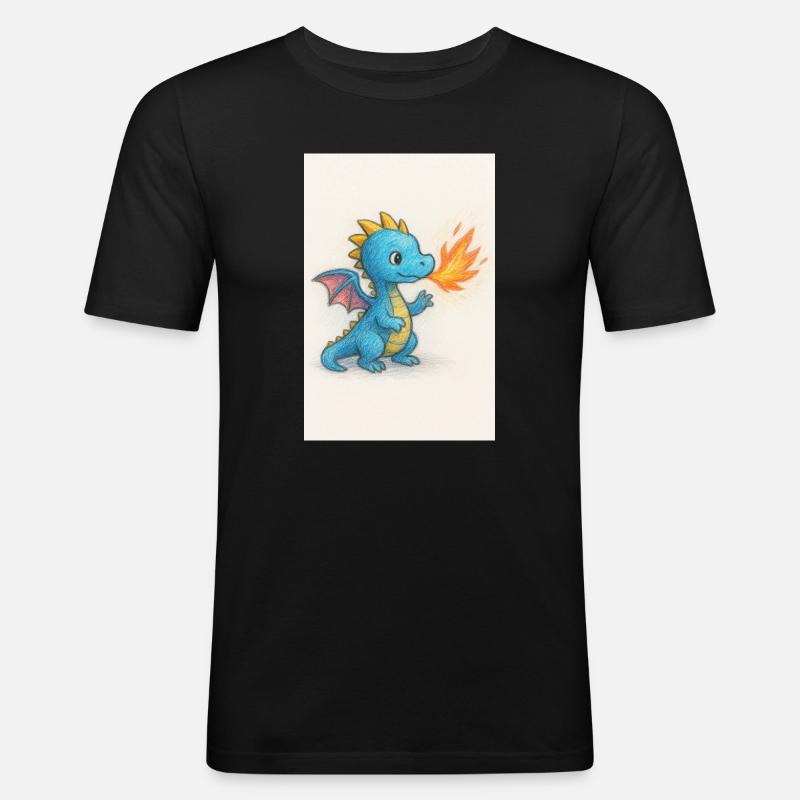 Blauer Drachenfunke Atemfeuer - Männer Slim Fit T-Shirt - Schwarz