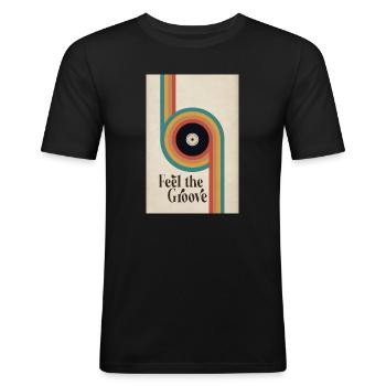 Feel the Groove Retro Vinyl Poster - Männer Slim Fit T-Shirt - Schwarz - Vorne - Nik (191cm)