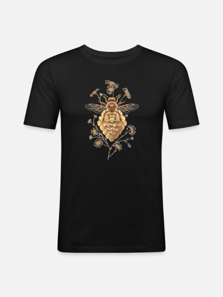 Golden bee on honeycomb - Men's Slim Fit T-Shirt - black