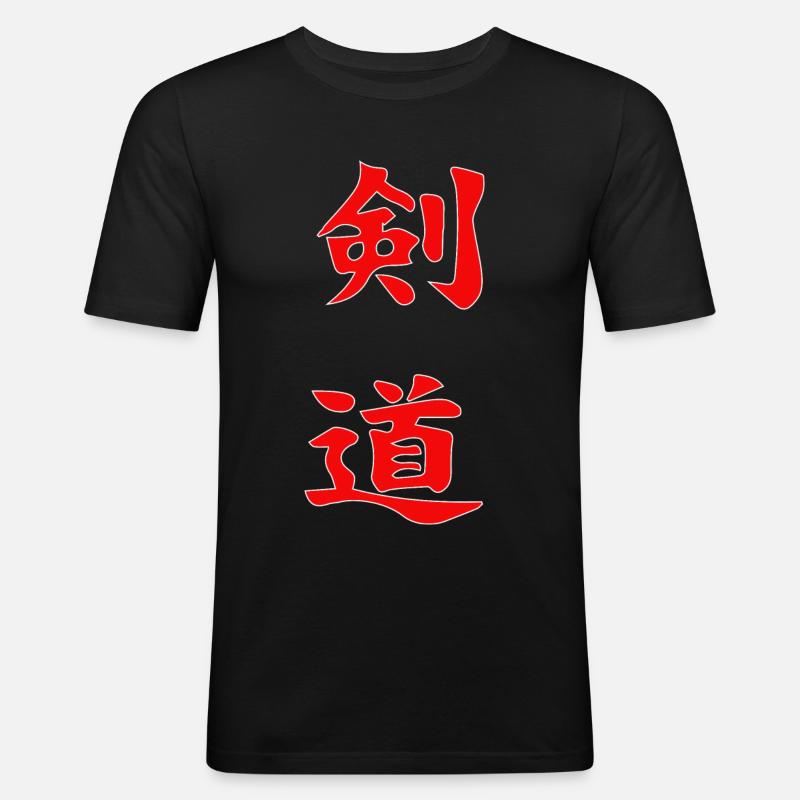 Kendo Kanji Design in rot - Männer Slim Fit T-Shirt - Schwarz
