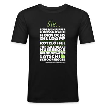 Alemannische Zurechtweisung - Männer Slim Fit T-Shirt - Schwarz - Vorne - Nik (191cm)