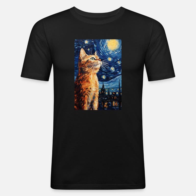 Katze - Männer Slim Fit T-Shirt - Schwarz