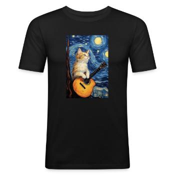 Cat joue de la guitare - T-shirt près du corps Homme - noir - Devant - Nik (191cm)