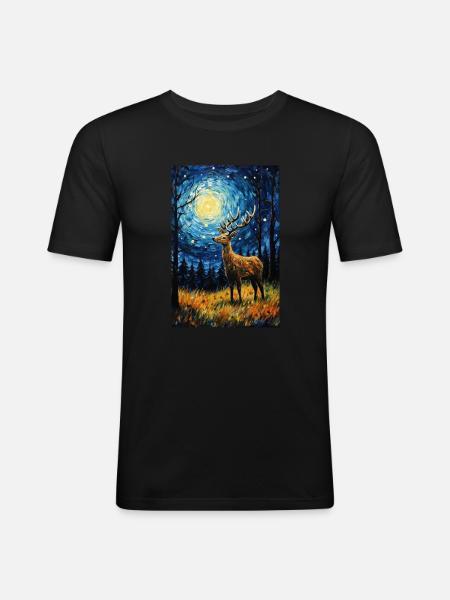 Hirsch - Männer Slim Fit T-Shirt - Schwarz