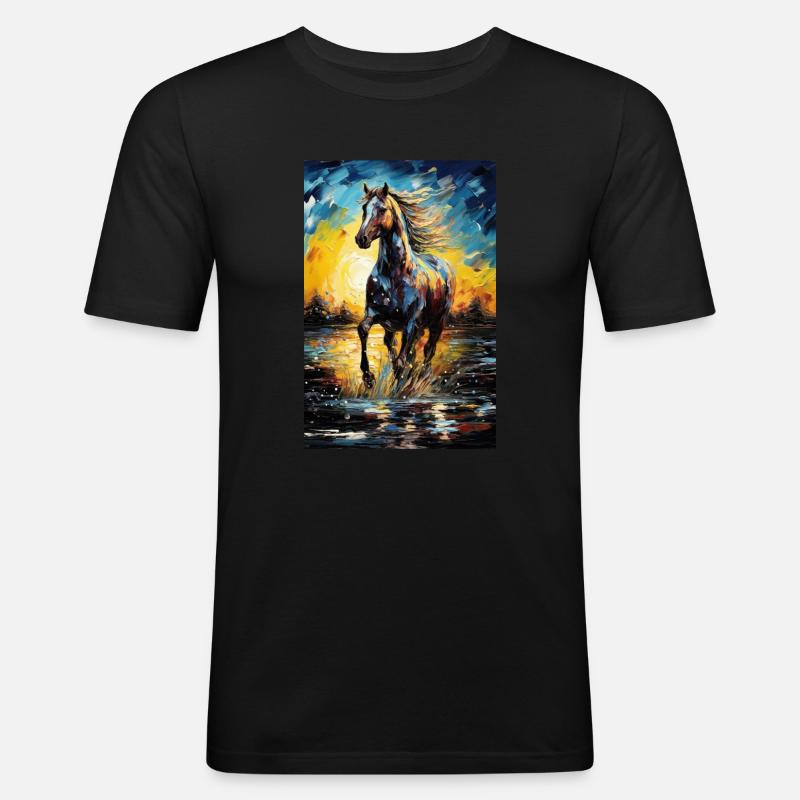 Pferd - Männer Slim Fit T-Shirt - Schwarz