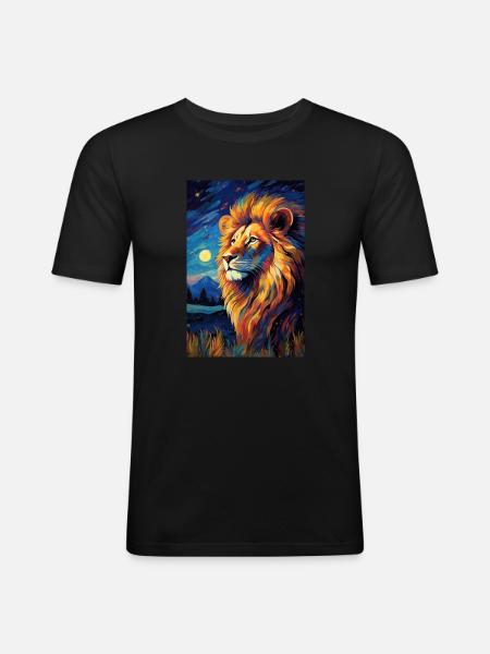 Löwe - Männer Slim Fit T-Shirt - Schwarz