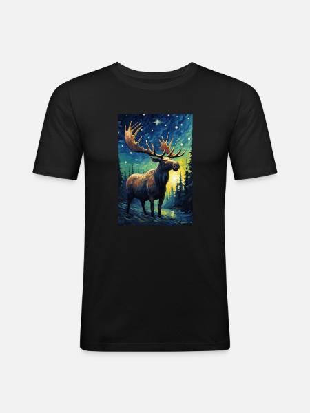 Elch - Männer Slim Fit T-Shirt - Schwarz