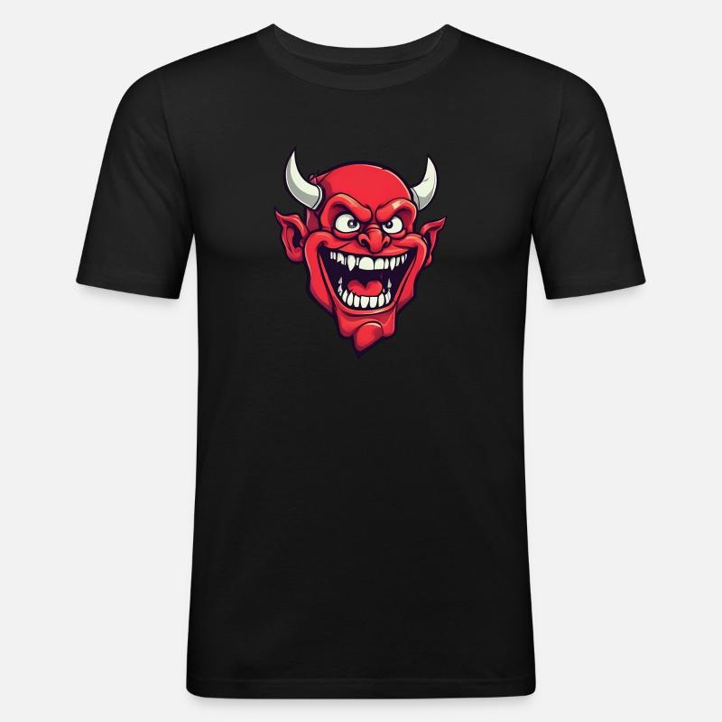 Halloween Dämon Teufel Kopf - Männer Slim Fit T-Shirt - Schwarz