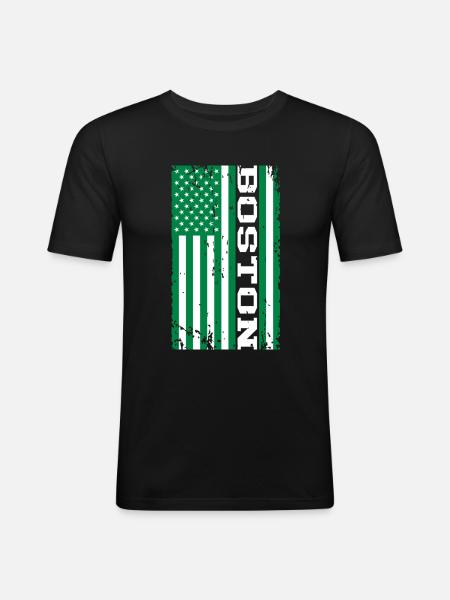 Boston Green US Flag - Men's Slim Fit T-Shirt - black
