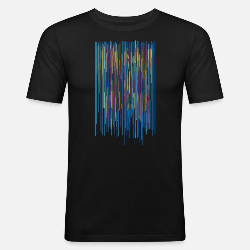 Couleurs Rayures Motif - Structure verticale - T-shirt près du corps Homme - noir