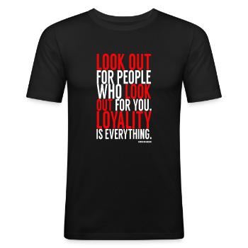 Attention aux gens - fidélité fidélité - T-shirt près du corps Homme - noir - Devant - Nik (191cm)