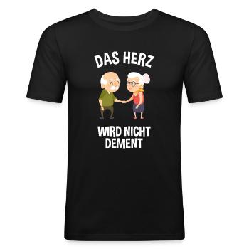 Das Herz wird nicht dement Pflege mit Herz - Männer Slim Fit T-Shirt - Schwarz - Vorne - Nik (191cm)