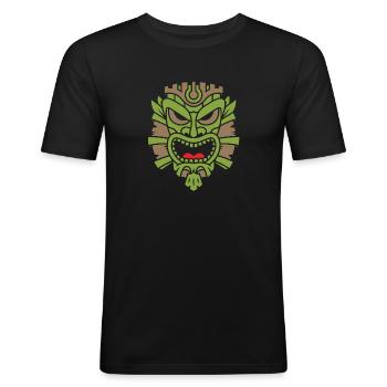 Masque aztèque mystérieux mystique - T-shirt près du corps Homme - noir - Devant - Nik (191cm)
