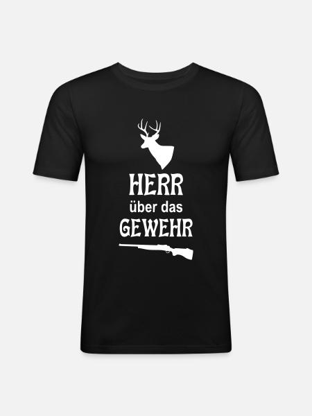 Herr über das Gewehr - Männer Slim Fit T-Shirt - Schwarz