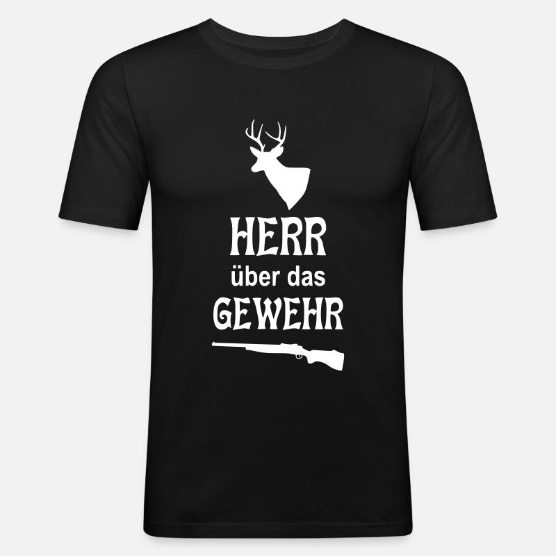Herr über das Gewehr - Männer Slim Fit T-Shirt - Schwarz