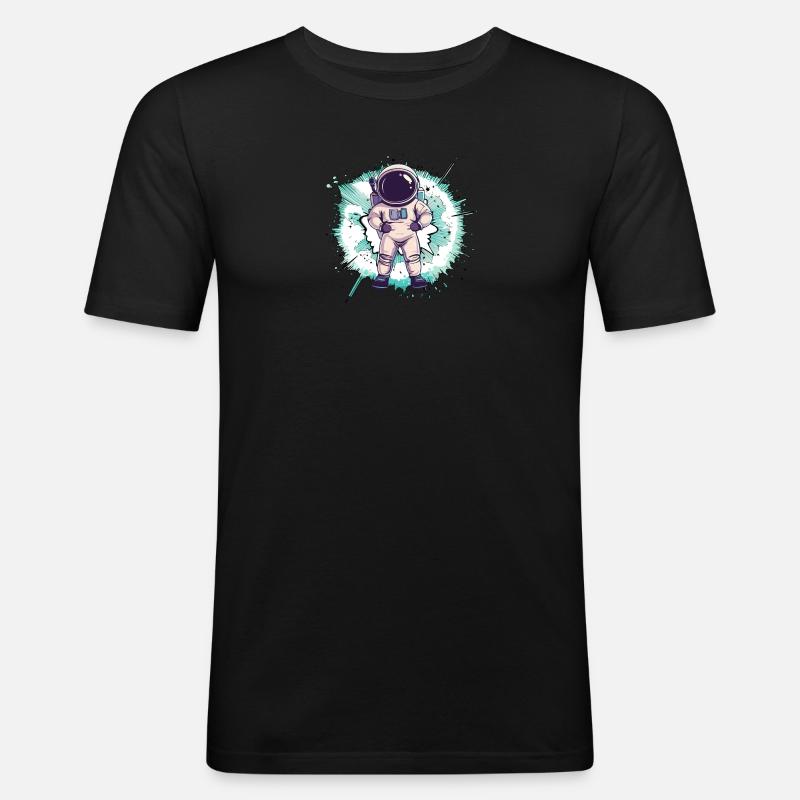 Astronaut Spaceman Raumschiff - Männer Slim Fit T-Shirt - Schwarz